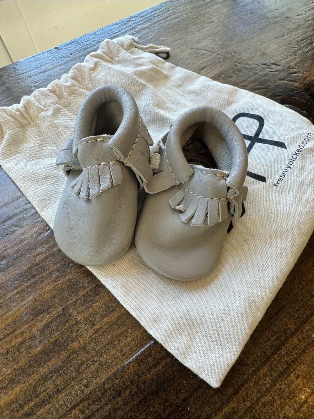 Freshly Picked Toddler Fringe Moccasins in Light Gray